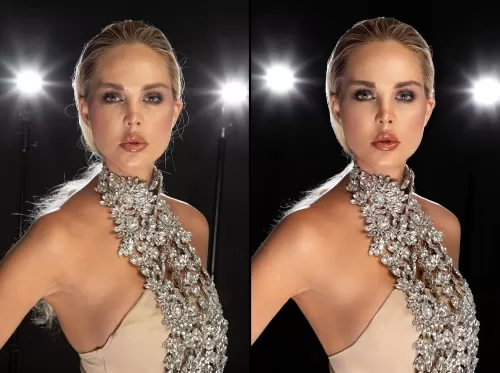 Гламурный портрет модели с макияжем в платье с кристаллами для студийной fashion съемки